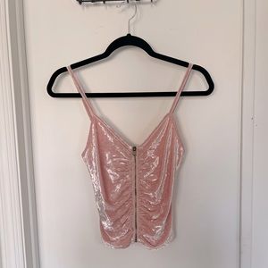 Velvet Zip-Up Cropped Tank Top- Size Small